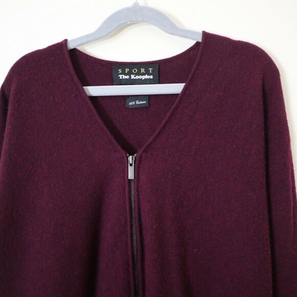 The Kooples Sport Size XS Cashmere Zip Front V Neck Sweater Burgundy Red - Picture 3 of 12